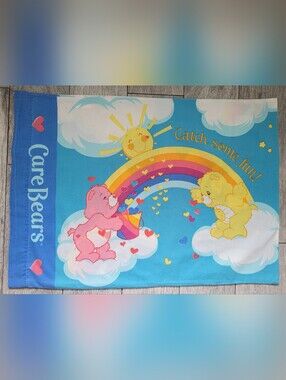 Vintage Care Bears Catch Some Fun Rainbow Pillowcase
